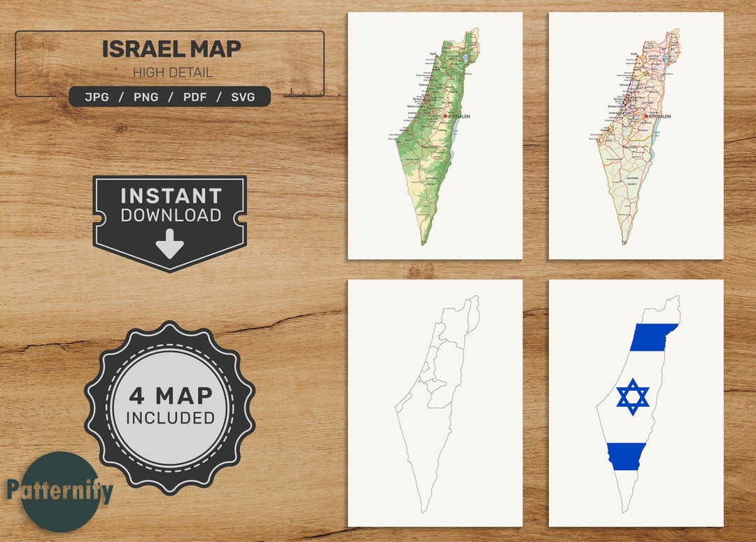 Israel Map Bundle. Printable Israeli Map Set. Political, Physical ...