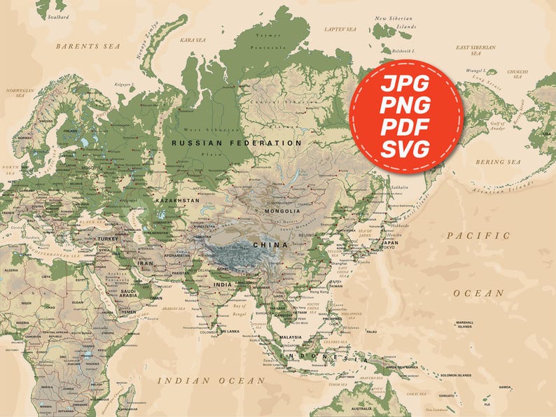 Asia Detailed Physical Map. Asia Vector Map. Educational Continent ...