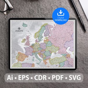Europa Vektorkarte. svg, ai, eps, cdr und pdf-Dateien enthalten. Skalierbare, editierbare detaillierte Karte der Europäischen Union. Ideal für Dekor, Studium und Reisen