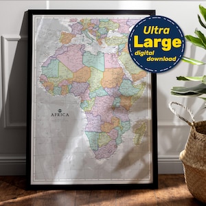 Africa Political Map Print. High-Resolution PRINTABLE Africa Map. Africa Continent Map Wall Art. Download For Travel, Education & Decor.