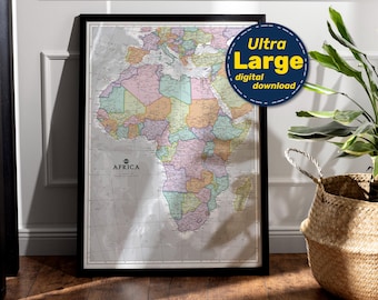 Africa Political Map Print. High-Resolution PRINTABLE Africa Map. Africa Continent Map Wall Art. Download For Travel, Education & Decor.