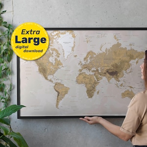 Mapa de Terreno Bege do Mundo. Mapa do Mundo em cor natural. Impressão de Mapa Vintage de Alta Resolução. Download Digital, versão svg, jpg, png e pdf