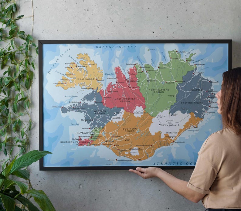 Political Map of Iceland. Large Detailed Iceland Map Poster With Cities ...