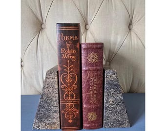 Vintage Stone Bookends Heavy Natural Marble/Granite Look 6.1" Set of 2