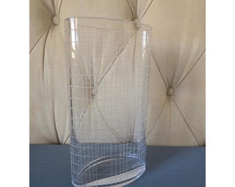 Heavy Cut Glass Vase White Grid Pattern Oval Shape – Vintage Portugal Style