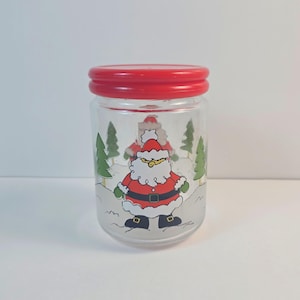 Christmas Santa Cookie / Candy Holiday Glass Canister Jar