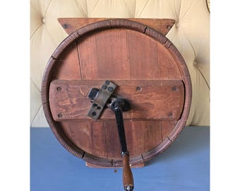19th Century Antique Wooden Butter Churn w/ Hand Crank Farmhouse Rustic Decor