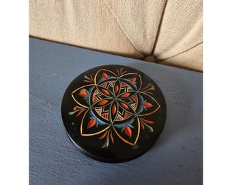 Vintage Polish Wooden Trinket Box Casket Ciechocinek Hand Painted Folk Art