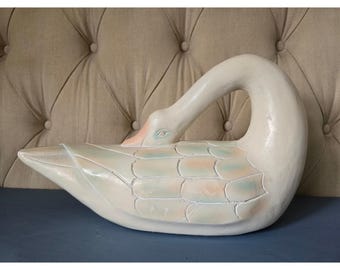 Vintage Mid Century Swan Goose Sculpture Large Chalkware Bird Decor