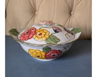 Hand-Painted Floral Covered Bowl – Vintage