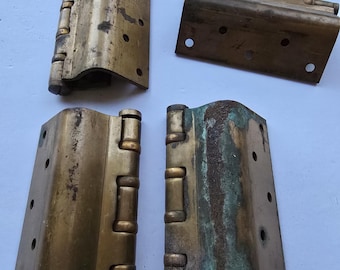 Vintage 1920s Solid Brass Door Hinges with Original Patina – Made in USA Lot 4