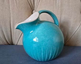 Vintage Turquoise Ball Creamer Pitcher  Retro Ceramic Jug Mid-Century Style