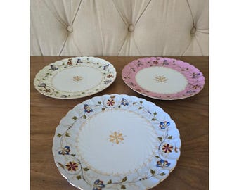 Antique Marx & Gutherz Carlsbad Hand Painted Porcelain Plates Set of 3, Signed