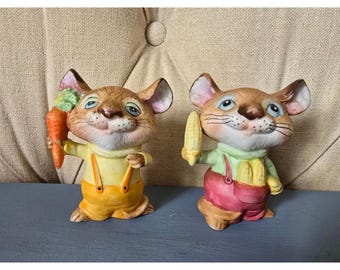 Vintage Homco Harvest Mice Figurines Set of 2 Mouse Farmhouse Kitchen Decor