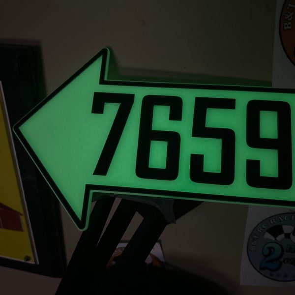 House Number Sign arrow directional pointing  Address plaque, , multi-color 3d printed glows green in the dark