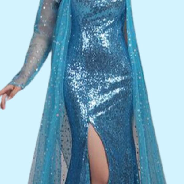 Adult Blue Queen Elsa Cosplay Performance Costume