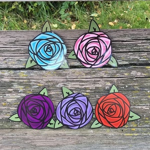 Stickers roses vives, stickers floraux de collection, Stickers pour ordinateur portable et verres à culbuter, Stickers floraux brillants, bleu, violet, rose, rouge, cadeau unique