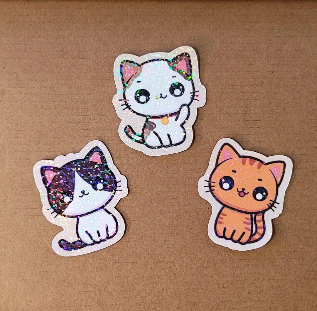 Kawaii Cat Stickers Set - Orange Tabby, Tuxedo, Calico - Cute Laptop ...