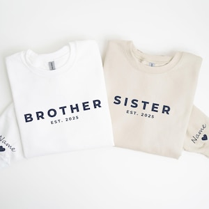 Brother and Sister Matching Hoodies or Sweatshirts, Custom Name Family Crewnecks, Personalized Gift for Siblings or Family