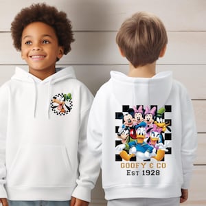 Checkered Mickey And Friends Kids Hoodie, Toddler Boy Gift, Mickey And Co Hoodie, Disney Characters Birthday Boy Girl Hoodies, Minnie Mouse