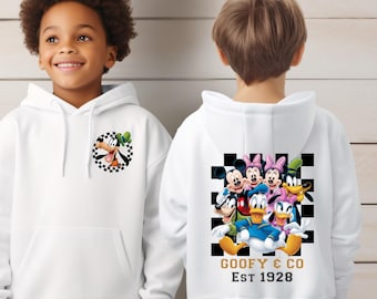 Felpa con cappuccio per bambini a scacchi Topolino e i suoi amici, regalo per bambini piccoli, felpa con cappuccio Topolino e soci, felpe con cappuccio per bambini e bambine con personaggi Disney, Minnie Mouse