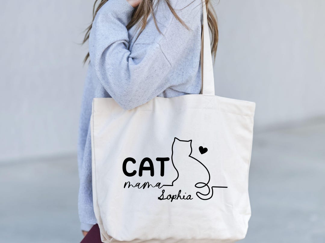 Custom Cat Mom Tote Bag, Kitty Mom Bag, Custom Name Cat Mom Bag