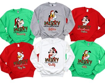 Aangepast Disney-kerstshirt voor de familie, bijpassende kerst-T-shirts, gepersonaliseerd kerstshirt met Disney-personages, Mickey's Very Merry-shirt 2025