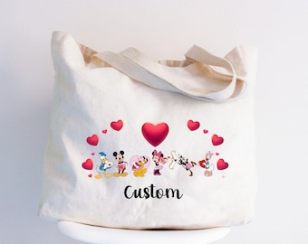 Custom Disney Hearts Bag, Disneyland Valentines Tote Bag, Mickey And Friends Valentine Tote, Valentines Day Bag, Minnie Mickey Mouse Tote