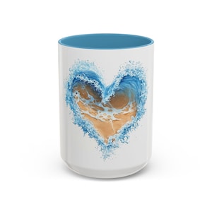 Ocean Heart Coffee Mug | Beach Lover Gift, Surfing Mug, Nautical Decor, Personalized Drinkware, Ocean Art