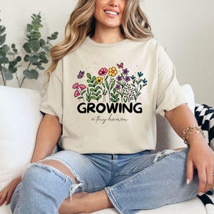 Growing A Tiny Human Shirt, Pregnancy Announcement Shirt, Spring Flower Baby Reveal Maternity Shirt, Funny Mother Shirt, Mother&#39;s Day Shirt