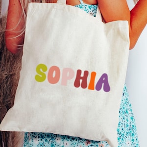 Personalized Kids Tote Bag, Custom Name Bag with Colorful Letters, Gift for Girls, Birthday Gift, Kids Bag, School Bag For Kids, Book Bag