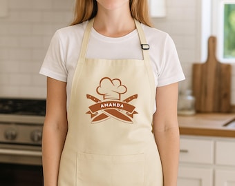 Delantal de chef personalizado con bolsillos, ideal para restaurantes y cocina casera, regalo para panaderos, regalo de repostería para mamá.