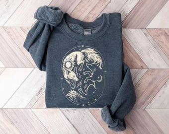 Räv Yin Yang-tröja, solmåne-tröja, häxig skogscore-tröja, mystisk djurgrafik-tröja, mörk akademisk naturcore-estetisk tröja himmelsk