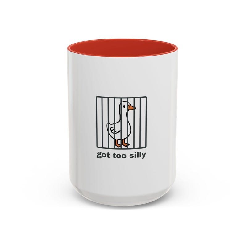 Got Too Silly, Silly Goose Mug, Funny Gifts, Quirky Mugs, Gift For Men, Gag Gift Ideas, Goose Behind Bars, Hilarious Gift Ideas, Humorous image 4