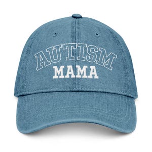 Autism Mama Denim Hat, Adjustable Cap for Autism Awareness, Gift for Moms, Embroidered Hat for Spring, Casual Fashion Accessory