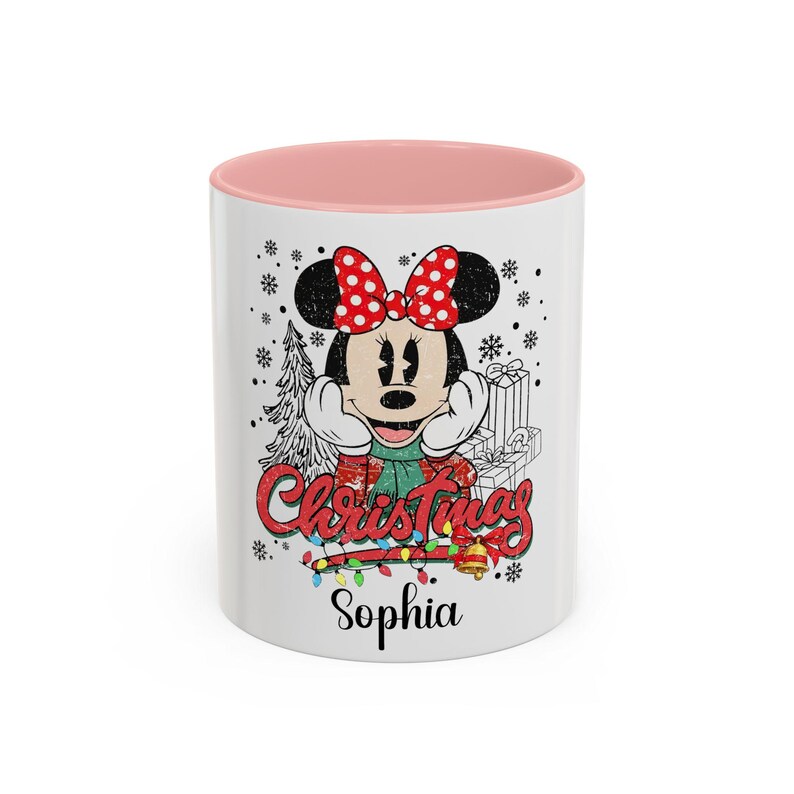Minnie Mouse Christmas Mug, Christmas Gift, Holiday Gift for Kids, Custom Name Coffee Cup, Festive Decoration, Winter Cheer Mug image 4
