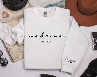 Custom Madrina Sweatshirt, Padrino Sweater, Madrina Sweater with Kids on Sleeve, Godparent Proposal Gift, Godmama Gift, Godmom Sweatshirt