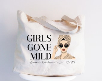 Girls Gone Mild Bachelorette Party Favor Tote Bag, Spa Bachelorette Tote, Personalized Spa Weekend Tote, Bridesmaids Gifts for Bachelorette