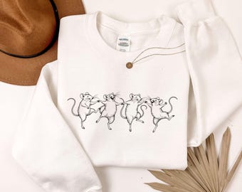Tanzende Ratten Sweatshirt, Goblincore T-Shirt für Männer Frauen, Cottagecore Ästhetik, mittelalterlicher Tattoo-Stil, Weirdcore Top, Tanzen-T-Shirt