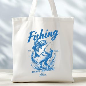 Angeln macht mich glücklich Tote Bag, Custom Angeltasche, Cooler Fischer Tote, Vatertagsgeschenk, Camping Lover Tote, Angeltasche für Ihn