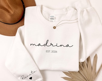 Custom Madrina-sweatshirt, Padrino-trui, Madrina-trui met kinderen op mouw, peterschapsvoorstel cadeau, cadeau peetmoeder, sweater peetmoeder