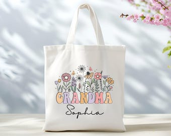 Gepersonaliseerde draagtas oma, bloemencadeau voor oma, draagtas Moederdag, cadeaus nieuwe oma, cadeaus nieuwe moeder, verjaardagscadeaus voor vrouwen