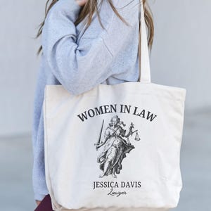 法律関係の女性向けカスタムトートバッグ、弁護士向けトートバッグ、弁護士ギフト、法科大学院卒業生向けトートバッグ、キャンバスバッグ、法科大学院生向けギフト、女性弁護士向けバッグ