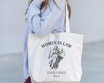Custom Women In Law Tote, Lawyer Tote Bag, Attorney Gift, Law School Graduate Tote Bag, Canvas Bag, Law Student Gift, Female Lawyers Bag