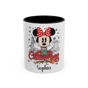 Minnie Mouse Christmas Mug, Christmas Gift, Holiday Gift for Kids, Custom Name Coffee Cup, Festive Decoration, Winter Cheer Mug image 2