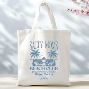 Sacola personalizada Salty Moms Beach Club, presente perfeito para amantes da praia, vibrações de verão, sacola de despedida de solteira de praia, presente para irmã, acessório de férias