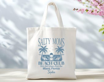 Benutzerdefinierte Salty Moms Beach Club Einkaufstasche, Perfektes Geschenk für Strandliebhaber, Sommer Vibes, Strand Bachelorette Tasche, Schwester Geschenk, Urlaubszubehör