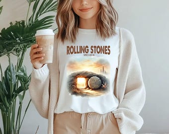 T-shirt Rolling Stones, abbigliamento pasquale alla moda, maglietta di Gesù Cristo, regalo per cristiani, maglietta grafica basata sulla fede, regalo per lei