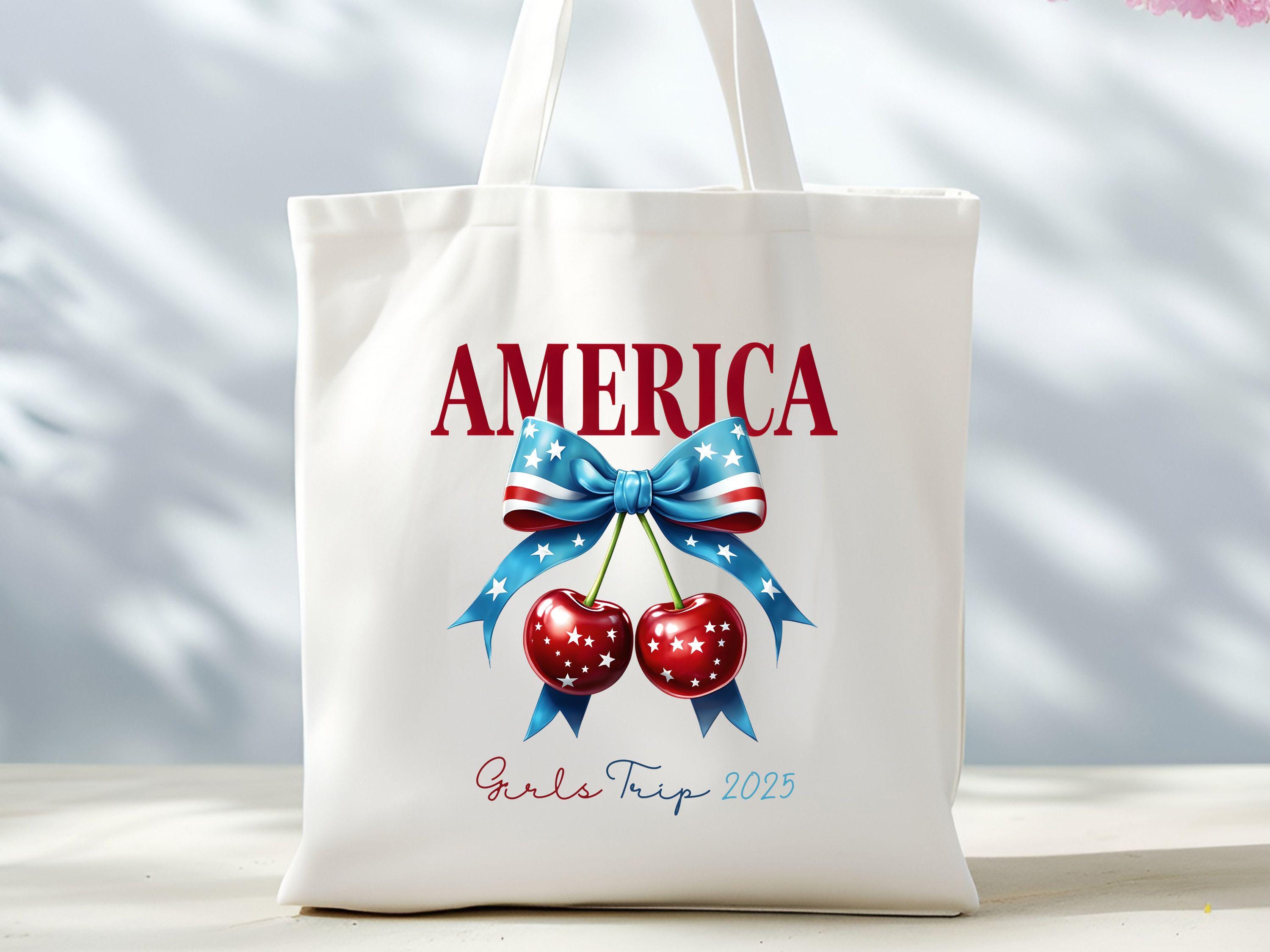 Coquette 4th of July Tote Bag, Independence Day Patriotic Tote Bag, American Flag Tote Bag, Red White and Blue Tote Bags, USA Lover Tote Bag