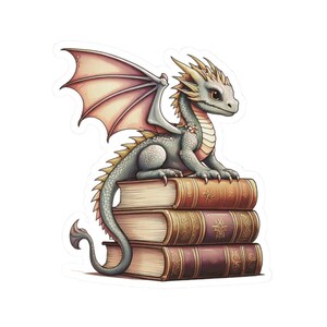 Baby Dragon Buch Aufkleber, Vinyl Aufkleber, Fantasy Bookish Merch, Geschenk für Buch-Liebhaber, e-Reader Kindle Aufkleber, Leseliebhaber, Booktok Aufkleber